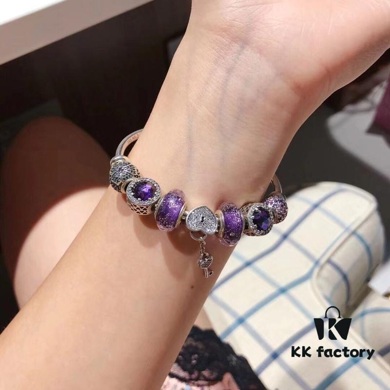 692fe1ea99f2d84055c8bb92 Pandora Purple Sparkling Diamond Heart Key Pendant - New Arrival