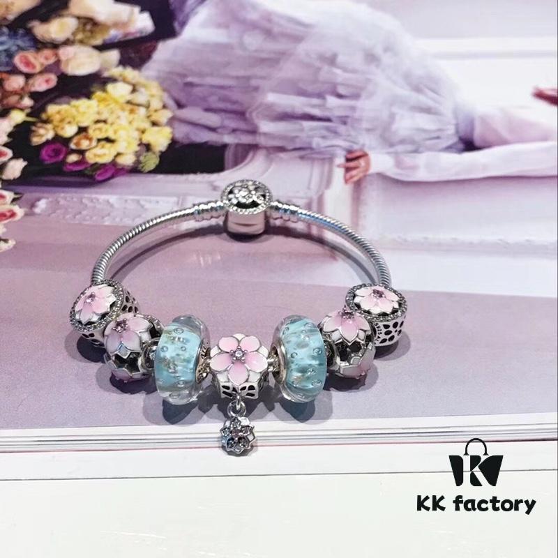692fe1f399f2d84055c8bba2 Special Offer! Pandora Golden Thread Light Mint Pink Peach Blossom Design Bracelet