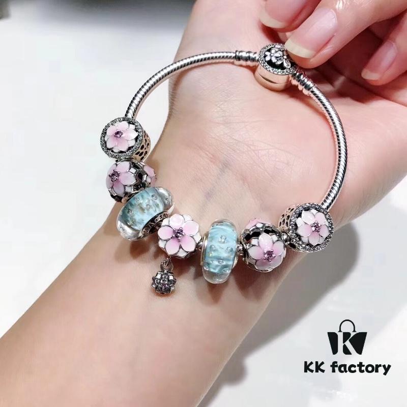 692fe1f399f2d84055c8bba4 Special Offer! Pandora Golden Thread Light Mint Pink Peach Blossom Design Bracelet