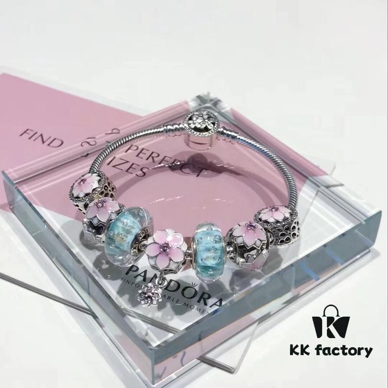 692fe1f499f2d84055c8bba5 Special Offer! Pandora Golden Thread Light Mint Pink Peach Blossom Design Bracelet