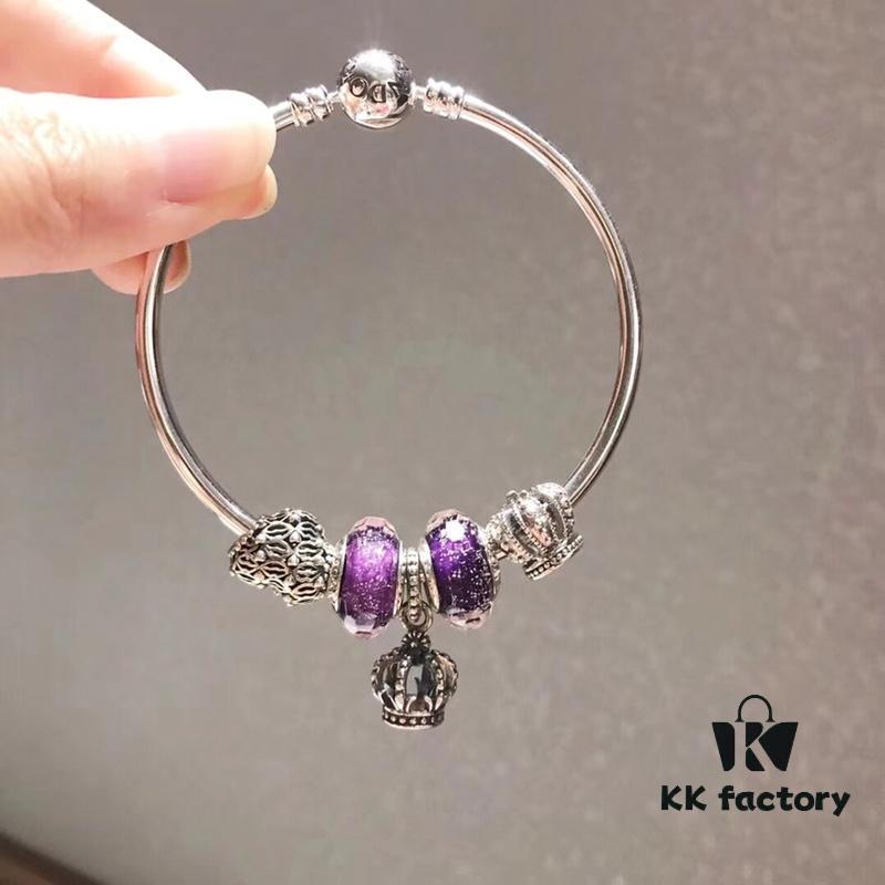 692fe1fc99f2d84055c8bbb4 Pandora Pandora Purple Hollow Crown Crown New Arrival! One-to-one Perfect Craftsmanship with Counter Materials, Quality Comparable to Counter! Brilliant Purple Silver Wire Faceted Glass, Hollow Love Kiss, Crown, S925 Silver with Original Counter Packaging!