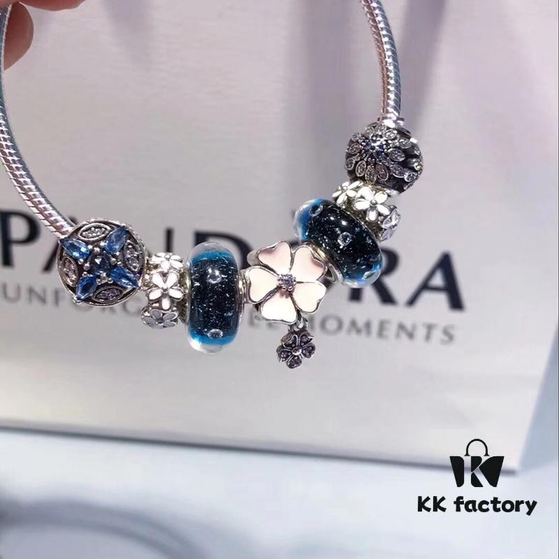 692fe20099f2d84055c8bbbf Pandora Night Sky Blue Elegant Pink Flower Design! Crafted with authentic boutique materials, perfectly replicating the original store quality. Features night sky blue bubbled glass, delicate cherry blossom spacers, cross snowflake charm, elegant pink flower accent, and is made of S925 silver, complete with official boutique packaging!