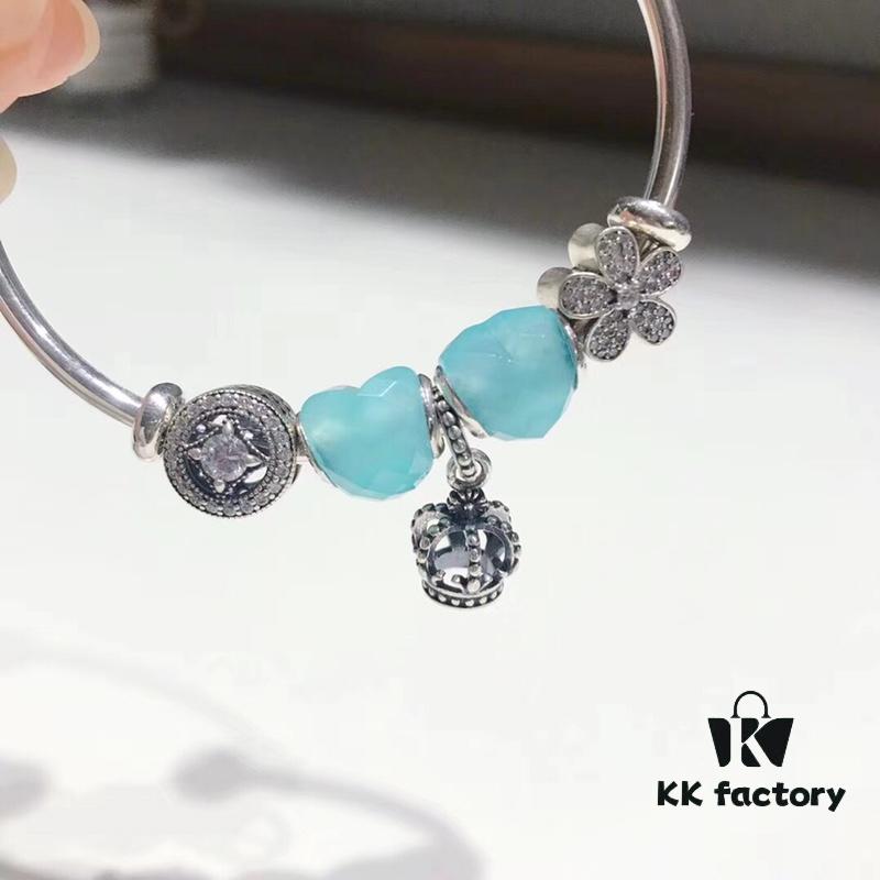 692fe20299f2d84055c8bbc3 Pandora Pandora Mint Heart Crown New Arrival! Faceted Glass Mint Heart, Sparkling Diamond Coin Bead, Diamond Cherry Blossom, Hollow Crown, S925 Silver with Original Packaging