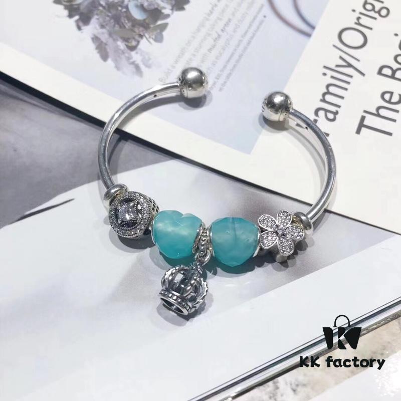 692fe20299f2d84055c8bbc4 Pandora Pandora Mint Heart Crown New Arrival! Faceted Glass Mint Heart, Sparkling Diamond Coin Bead, Diamond Cherry Blossom, Hollow Crown, S925 Silver with Original Packaging