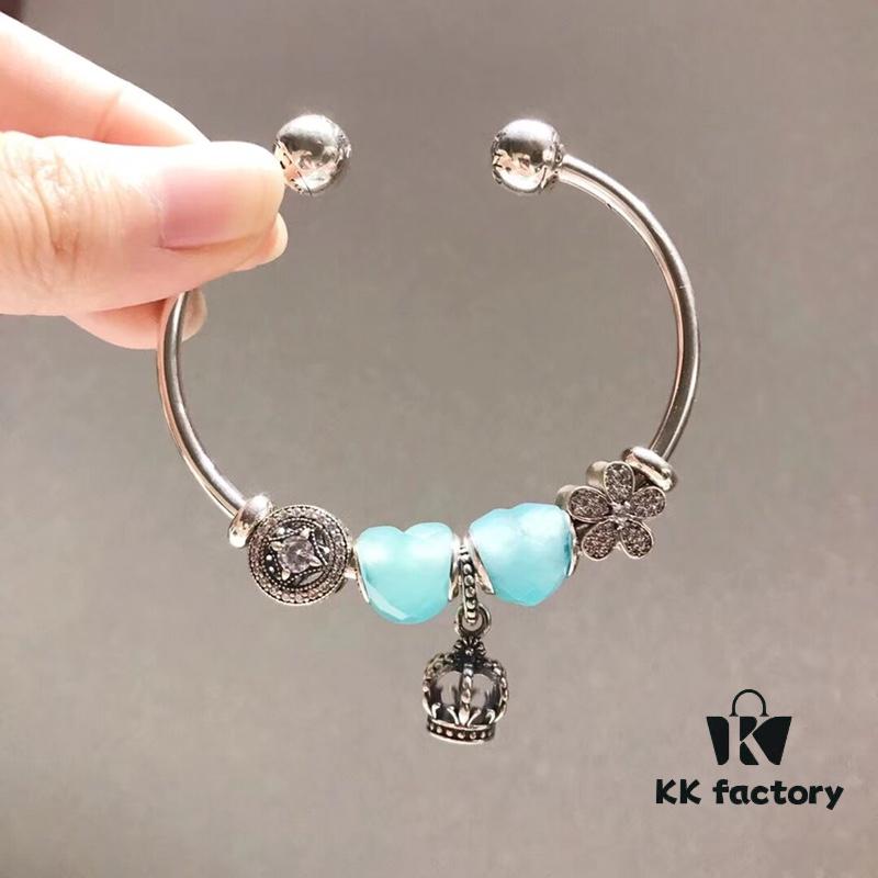 692fe20399f2d84055c8bbc7 Pandora Pandora Mint Heart Crown New Arrival! Faceted Glass Mint Heart, Sparkling Diamond Coin Bead, Diamond Cherry Blossom, Hollow Crown, S925 Silver with Original Packaging