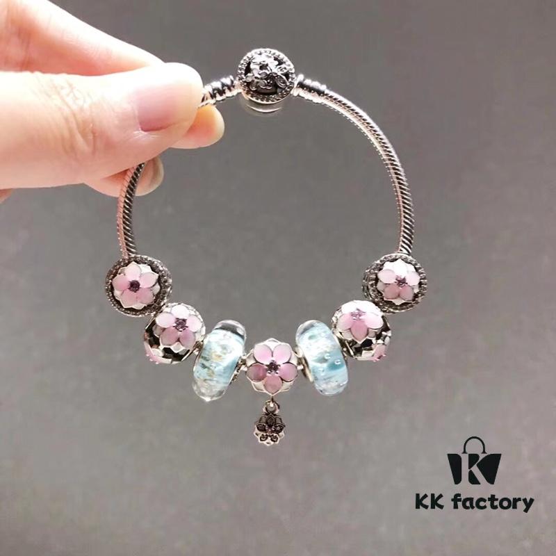 692fe21099f2d84055c8bbe0 Special Offer! Pandora Golden Thread Light Mint Pink Peach Blossom Design Bracelet
