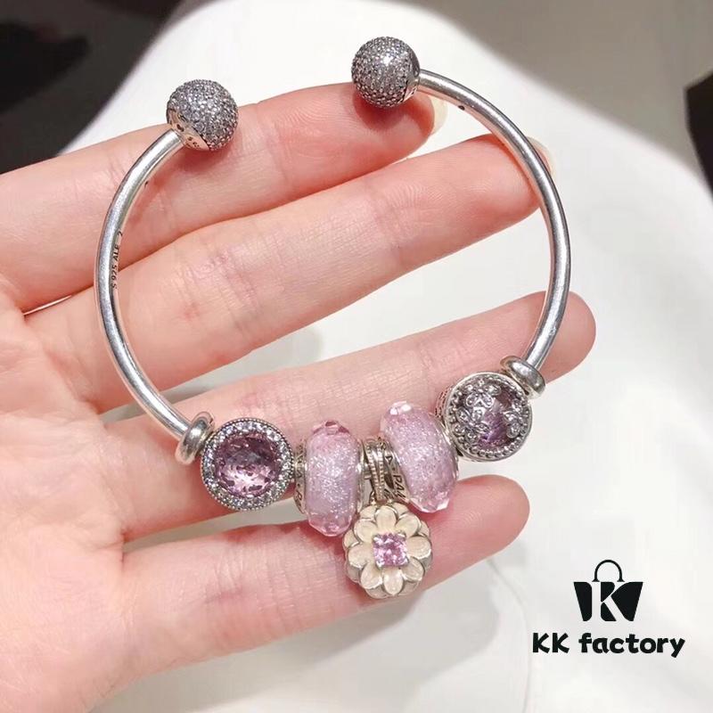 692fe23899f2d84055c8bc2e Pandora Pandora Silver Wire Pink Glitter ✨ Flower 🌺 New Arrival! Highest Quality on Market, Perfectly Crafted with Authentic Counter Materials