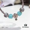 Pandora Fresh Mint Heart Pink Flower Charm