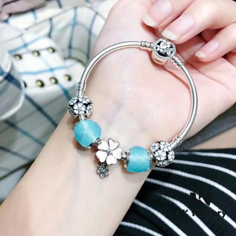 Pandora Fresh Mint Heart Pink Flower Charm
