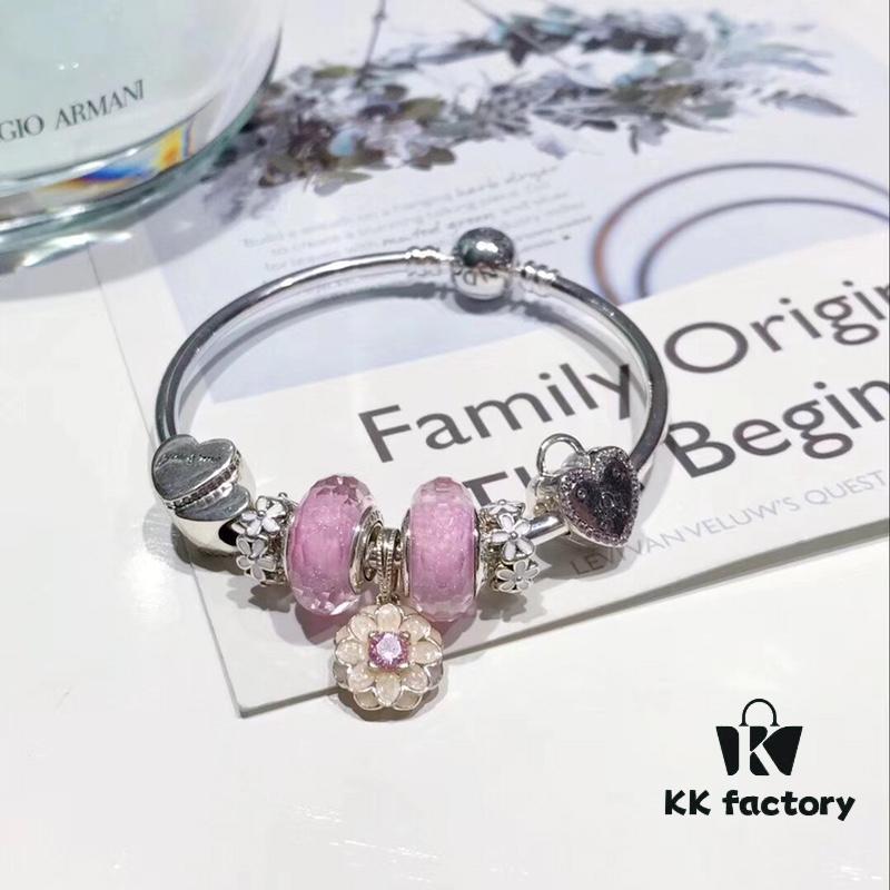 692fe25a99f2d84055c8bc7d Pandora Pandora Silver Wire Pink Flower Blossom 🌺 New Arrival! Made with counter materials, perfectly crafted one-to-one, quality comparable to official store! Silver wire pink faceted crystal, cherry blossom 🌸 spacer beads, heart-to-heart 💕, pink diamond flower pendant, S925 silver comes with official packaging! 🍃🌺