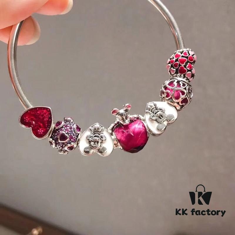 692fe26099f2d84055c8bc8d Pandora Disney Limited Edition Cute Mickey Heart Pink Enamel Murano Glass Bead Silver Bracelet