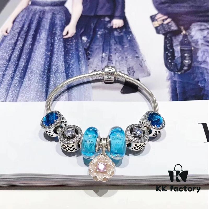 692fe26199f2d84055c8bc8e Pandora Bubble Blue Flower Cherry Blossom New Arrival! 1:1 Perfect Craftsmanship with Counter Materials, Bubble Blue Glass, Wealth Coin Charm, Heart of the Ocean, Pink Diamond Flower Pendant, S925 Silver with Original Packaging