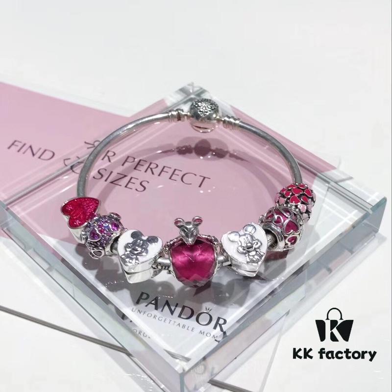 692fe26199f2d84055c8bc90 Pandora Disney Limited Edition Cute Mickey Heart Pink Enamel Murano Glass Bead Silver Bracelet