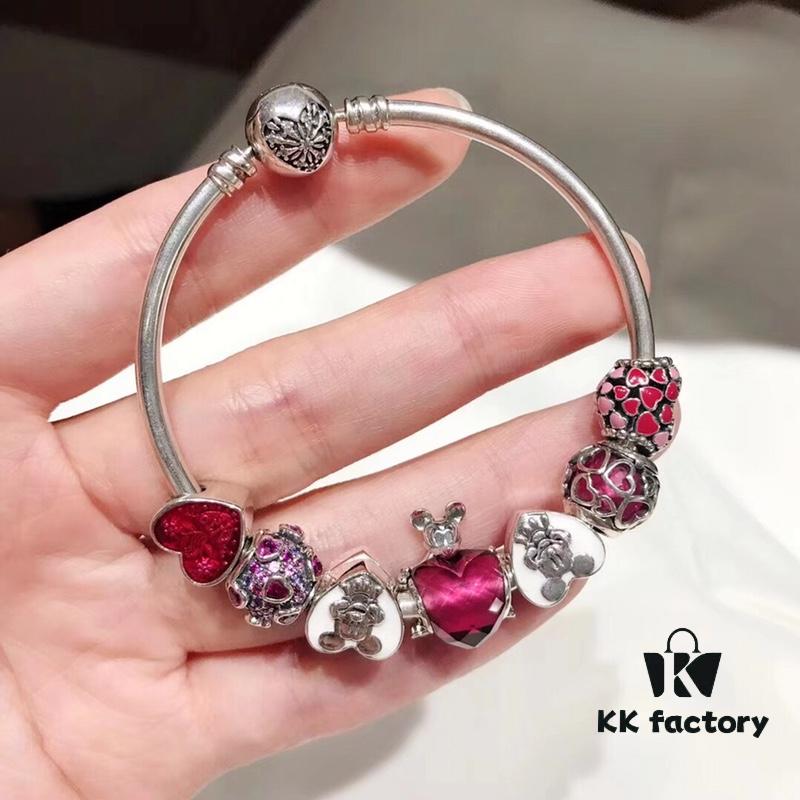 692fe26299f2d84055c8bc91 Pandora Disney Limited Edition Cute Mickey Heart Pink Enamel Murano Glass Bead Silver Bracelet