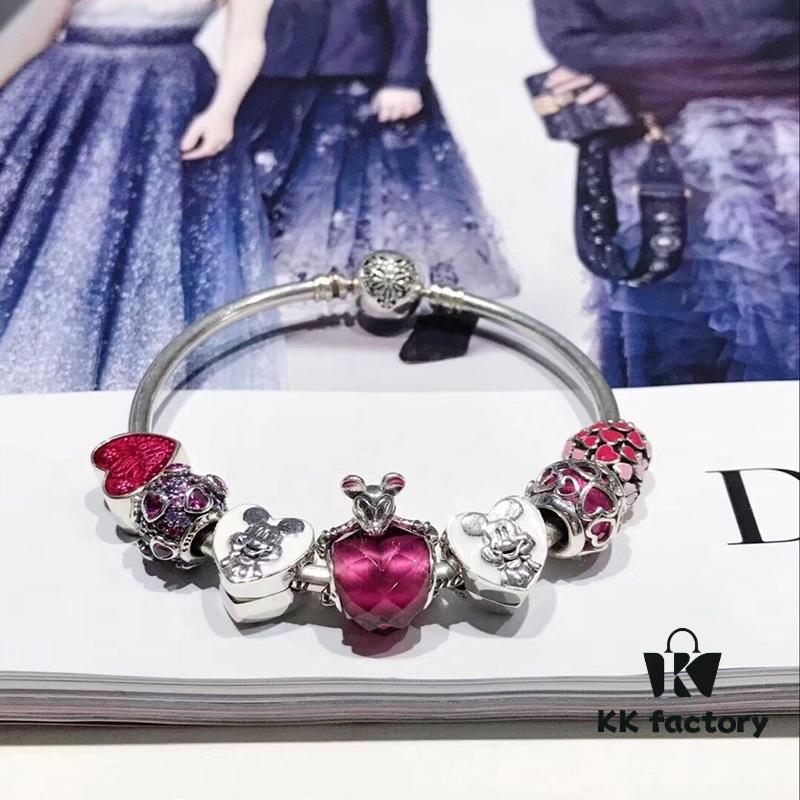 692fe26299f2d84055c8bc93 Pandora Disney Limited Edition Cute Mickey Heart Pink Enamel Murano Glass Bead Silver Bracelet