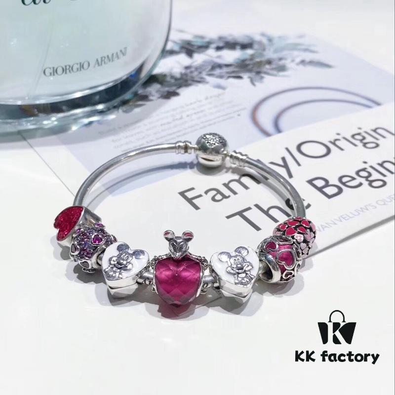 692fe26299f2d84055c8bc94 Pandora Disney Limited Edition Cute Mickey Heart Pink Enamel Murano Glass Bead Silver Bracelet