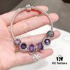 692fe26599f2d84055c8bc9a Pandora Imitation Level Purple Calm Lotus New Arrival! Silver Wire Purple Faceted Glass, Deep Purple Shiny Heart, Calm Lotus Design, S925 Silver with Original Packaging