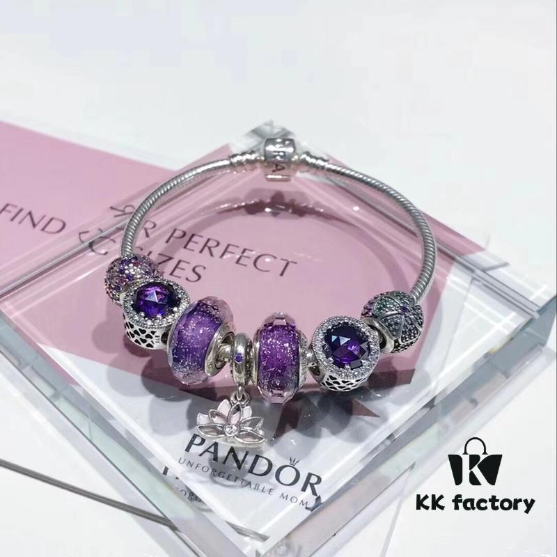 692fe26599f2d84055c8bc9b Pandora Imitation Level Purple Calm Lotus New Arrival! Silver Wire Purple Faceted Glass, Deep Purple Shiny Heart, Calm Lotus Design, S925 Silver with Original Packaging