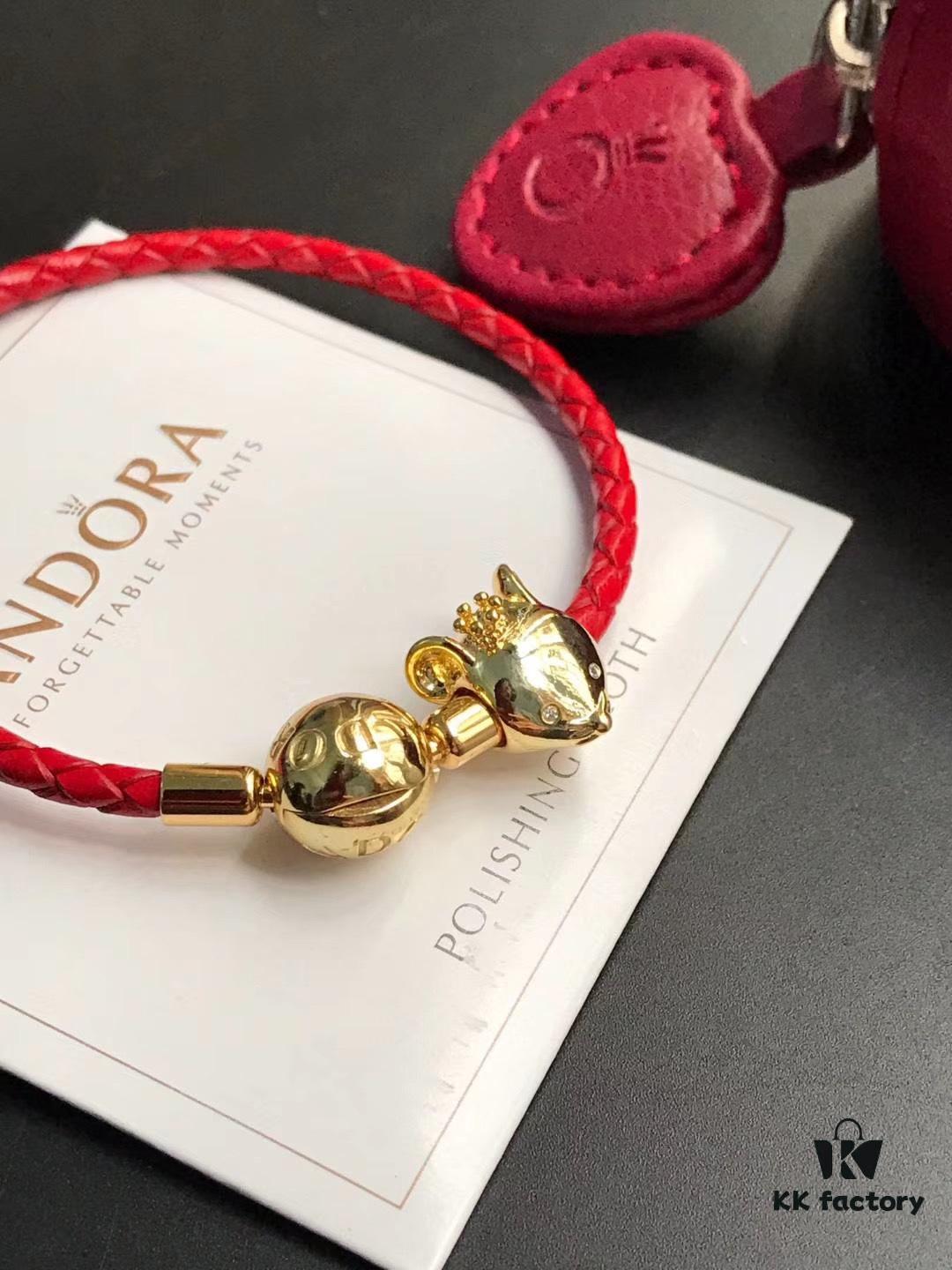 692fe2cf99f2d84055c8bd76 Pandora New Year of the Rat Red String Bracelet, Customizable Size, 18K Gold Plated Copper-Silver Alloy