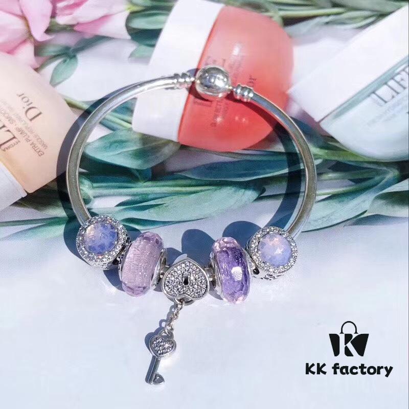 692fe2d899f2d84055c8bd8b Pandora Pandora Silver Wire Pink Purple Heart Key New Arrival! Top Grade on Market, Compatible with Official Counter Cleaning! Made with Cabinet Materials for Perfect One-to-One Replication! Imported Original Thai Silver Wire Pink Purple Glass, Sparkling Diamond Cat's Eye, Paired with Sparkling Diamond Heart Key Pendant. S925 Silver Comes with Official Packaging!