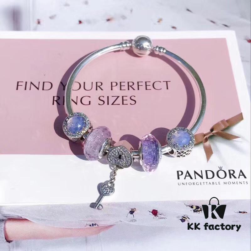 692fe2d899f2d84055c8bd8d Pandora Pandora Silver Wire Pink Purple Heart Key New Arrival! Top Grade on Market, Compatible with Official Counter Cleaning! Made with Cabinet Materials for Perfect One-to-One Replication! Imported Original Thai Silver Wire Pink Purple Glass, Sparkling Diamond Cat's Eye, Paired with Sparkling Diamond Heart Key Pendant. S925 Silver Comes with Official Packaging!