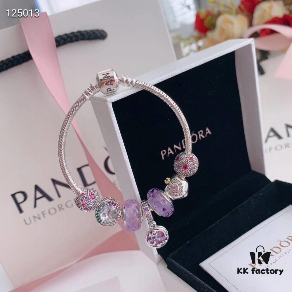 2020 Pandora Newest 'Lavender' Wave-shaped Murano Glass Bead Bracelet Set