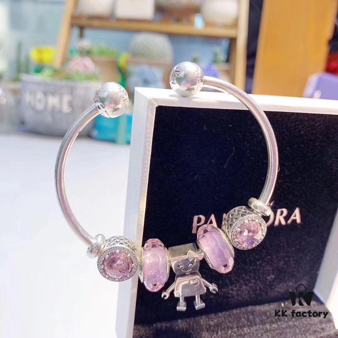 692fe34899f2d84055c8be41 Pandora Pandora Silver Wire Purple Bella New Arrival, Silver Wire Purple Faceted Glass, Sparkling Diamond Pink Cat's Eye, Cute Robot 🤖 Bella Pendant, S925 Silver with Original Retail Packaging!