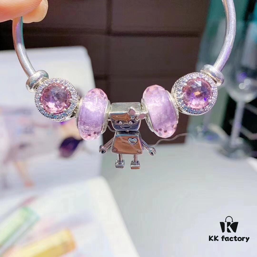 692fe34899f2d84055c8be42 Pandora Pandora Silver Wire Purple Bella New Arrival, Silver Wire Purple Faceted Glass, Sparkling Diamond Pink Cat's Eye, Cute Robot 🤖 Bella Pendant, S925 Silver with Original Retail Packaging!