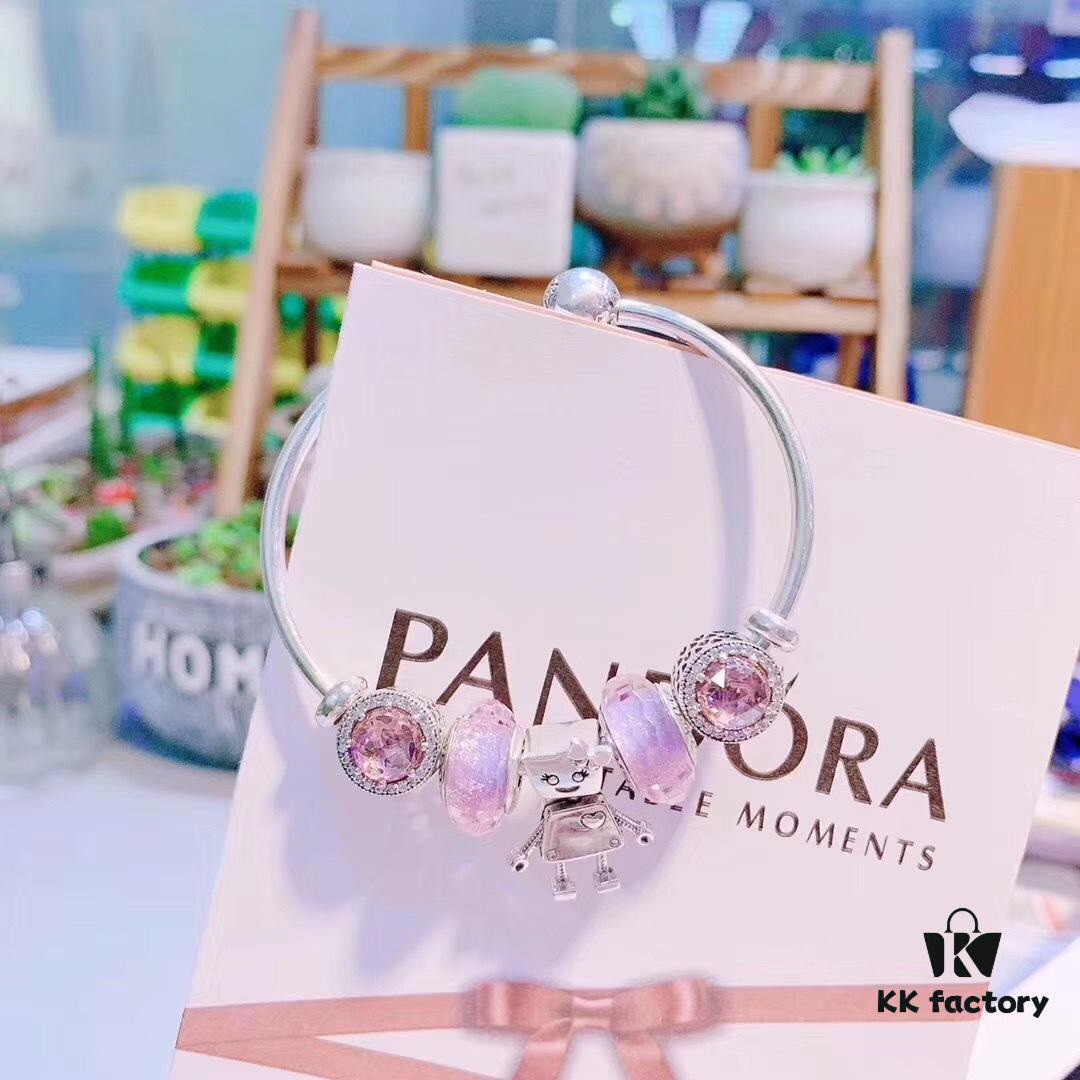 692fe34899f2d84055c8be43 Pandora Pandora Silver Wire Purple Bella New Arrival, Silver Wire Purple Faceted Glass, Sparkling Diamond Pink Cat's Eye, Cute Robot 🤖 Bella Pendant, S925 Silver with Original Retail Packaging!
