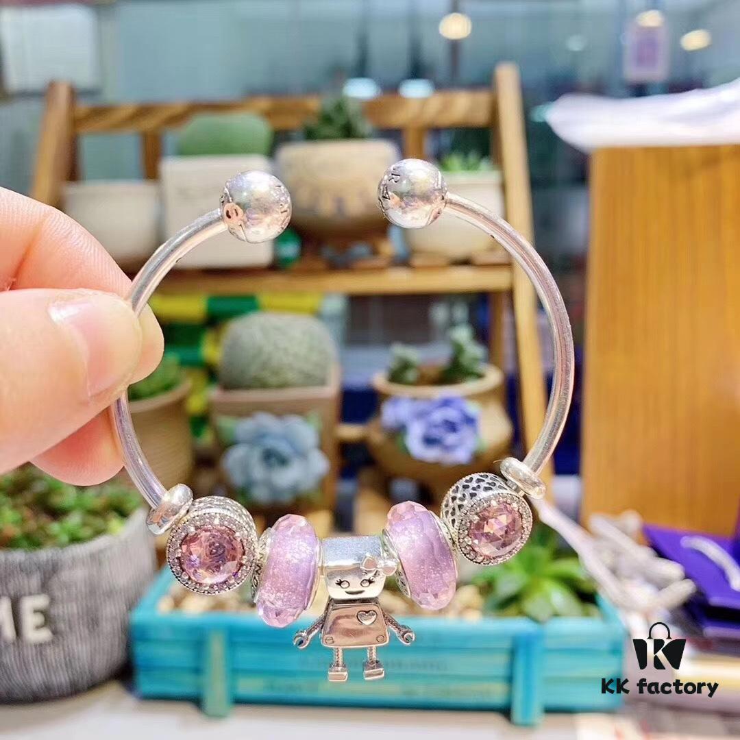 692fe34899f2d84055c8be44 Pandora Pandora Silver Wire Purple Bella New Arrival, Silver Wire Purple Faceted Glass, Sparkling Diamond Pink Cat's Eye, Cute Robot 🤖 Bella Pendant, S925 Silver with Original Retail Packaging!