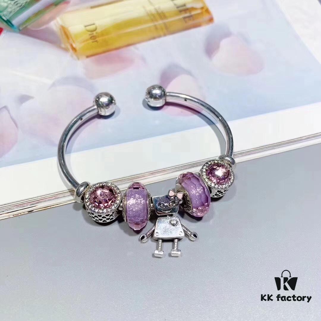 692fe34b99f2d84055c8be46 Pandora Pandora Silver Wire Purple Bella New Arrival, Silver Wire Purple Faceted Glass, Sparkling Diamond Pink Cat's Eye, Cute Robot 🤖 Bella Pendant, S925 Silver with Original Retail Packaging!