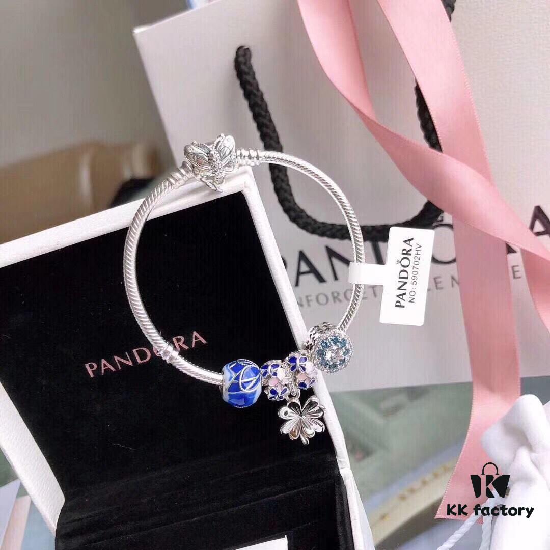692fe36e99f2d84055c8be7d Pandora 'Blue Butterfly Wings' Silver Butterfly Snake Bone Bracelet Set, Same as Official Website Version