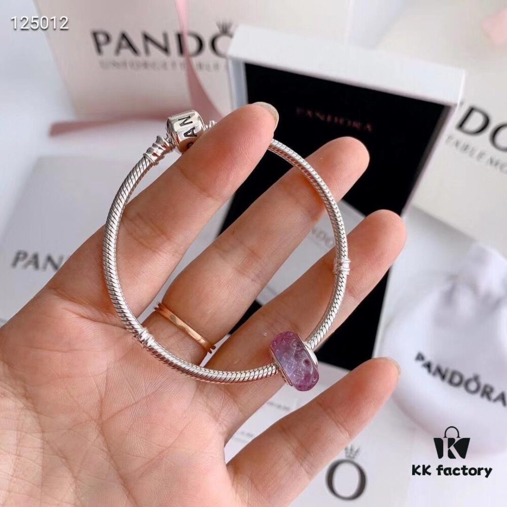 2020 Pandora Newest 'Lavender' Wave-shaped Murano Glass Bead Bracelet Set