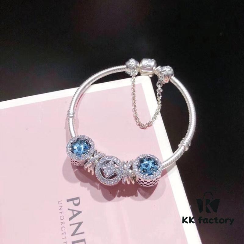 692fe3dc99f2d84055c8bf45 Pandora Pandora's Starry Sky Horizon New Arrival Elegant Dark Blue Flash Diamond Cat Eye Bracelet with Lucky Coin Charm and Heart Safety Chain in S925 Silver