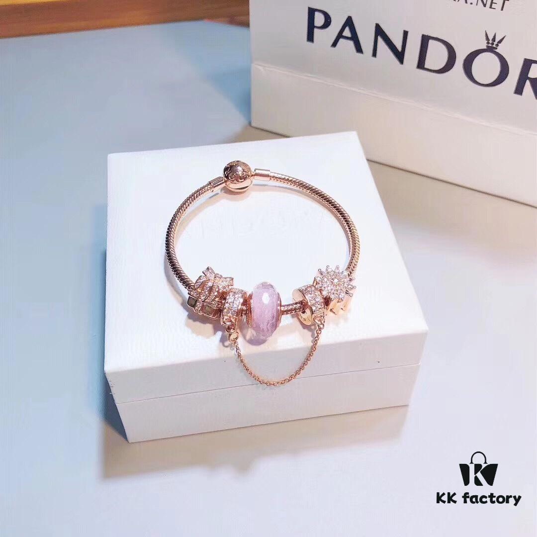 Pandora Rose Pink Sparkling Diamond Gift Box Set, Silver Wire Pink Faceted Glass, Imitation Snowflake Design, Authentic-Like Material and Craftsmanship
