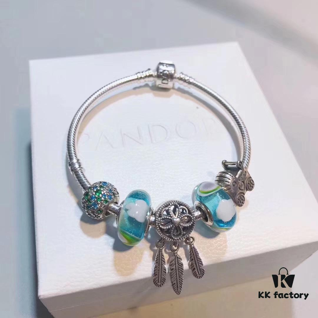 692fe3ed99f2d84055c8bf6b Pandora Rainbow Dreamcatcher New Arrival, Rainbow Glass, Blue Sparkling Bead, Cute Baby Stroller Charm, Meaningful Dreamcatcher Pendant