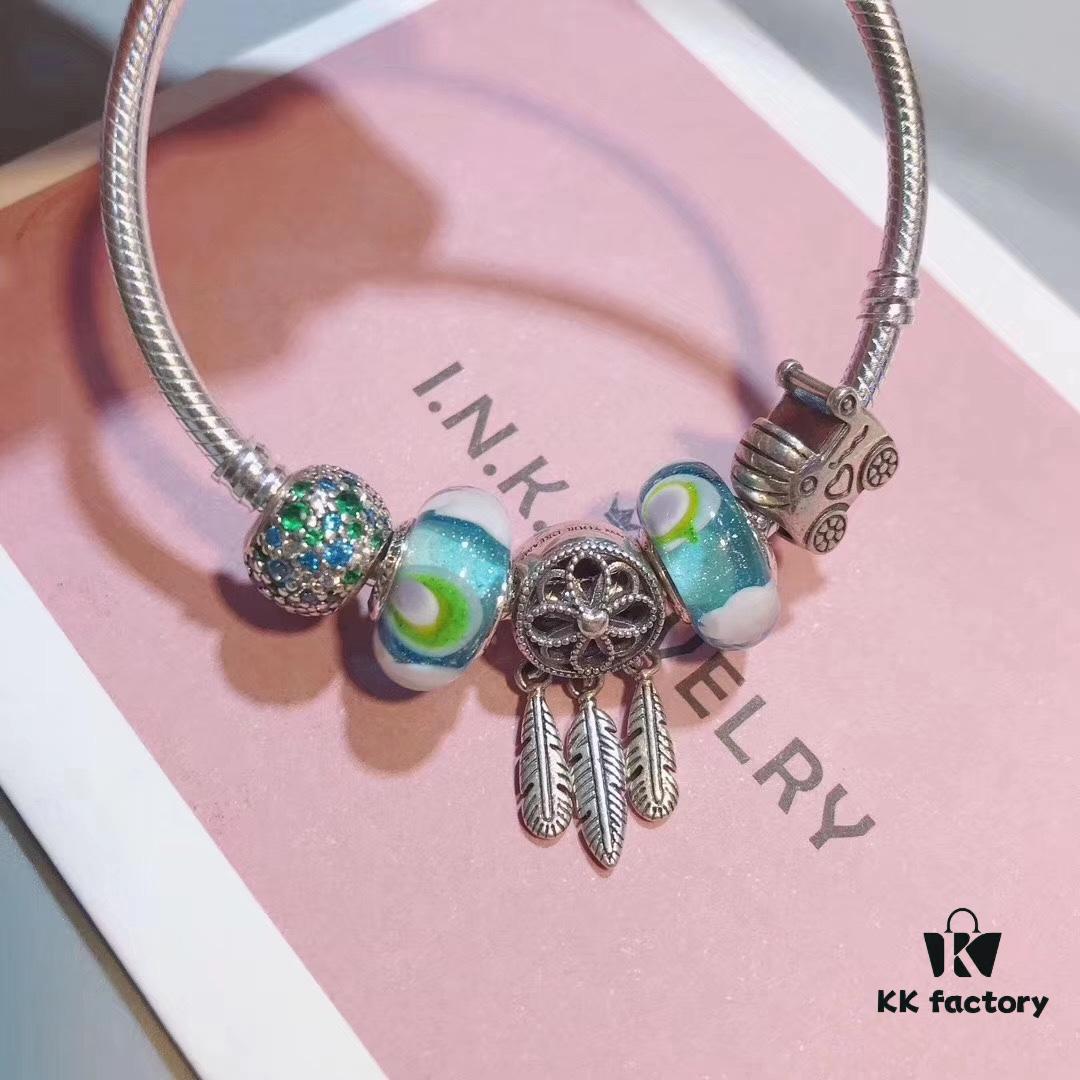 692fe3ee99f2d84055c8bf6f Pandora Rainbow Dreamcatcher New Arrival, Rainbow Glass, Blue Sparkling Bead, Cute Baby Stroller Charm, Meaningful Dreamcatcher Pendant