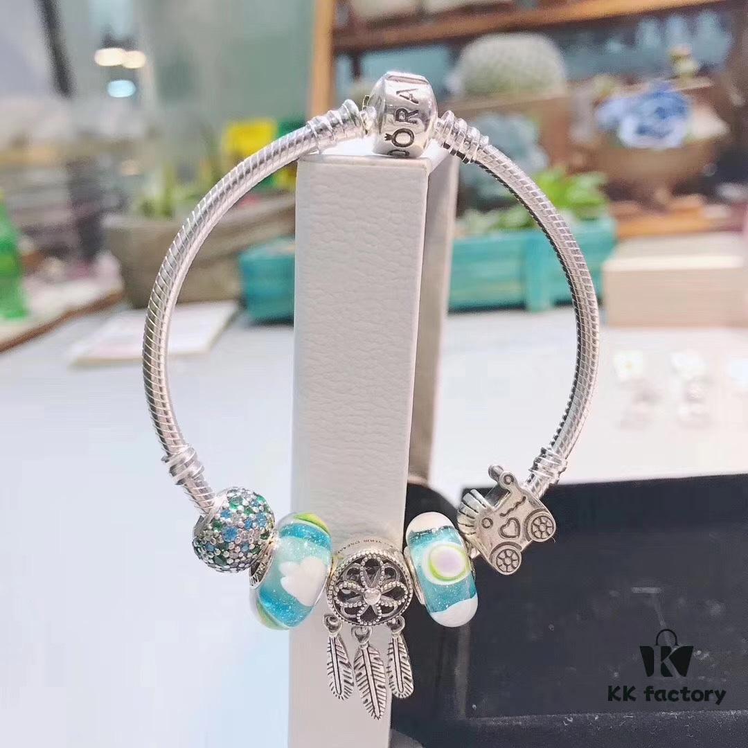 692fe3ef99f2d84055c8bf71 Pandora Rainbow Dreamcatcher New Arrival, Rainbow Glass, Blue Sparkling Bead, Cute Baby Stroller Charm, Meaningful Dreamcatcher Pendant
