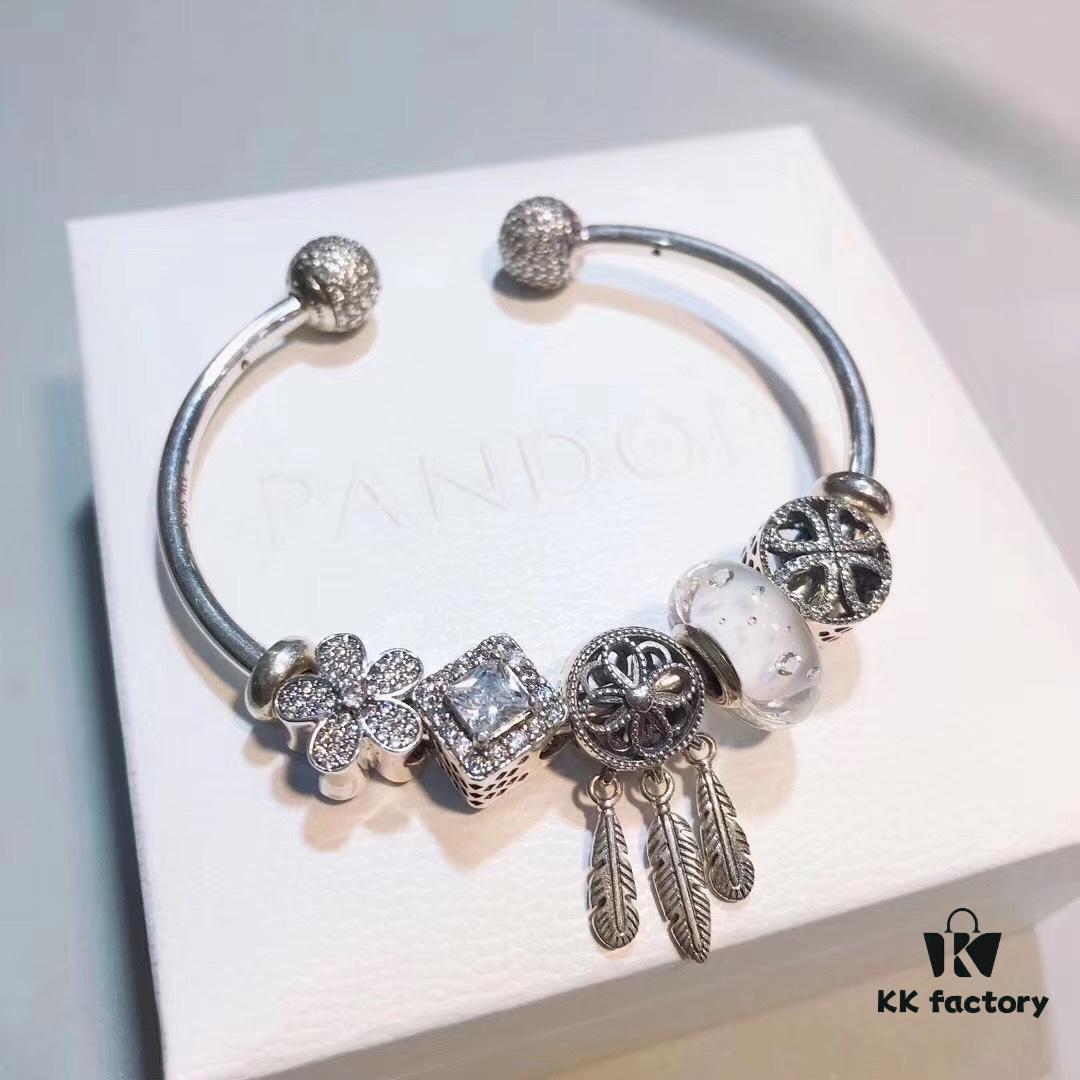 692fe3f299f2d84055c8bf75 Pandora White Bubble Dreamcatcher Pendant with Sparkling Rhinestones, Daisy Flower, Hollow Four-Leaf Clover, and Cat's Eye Cubic Zirconia