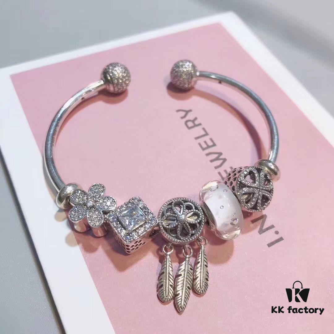 692fe3f299f2d84055c8bf78 Pandora White Bubble Dreamcatcher Pendant with Sparkling Rhinestones, Daisy Flower, Hollow Four-Leaf Clover, and Cat's Eye Cubic Zirconia