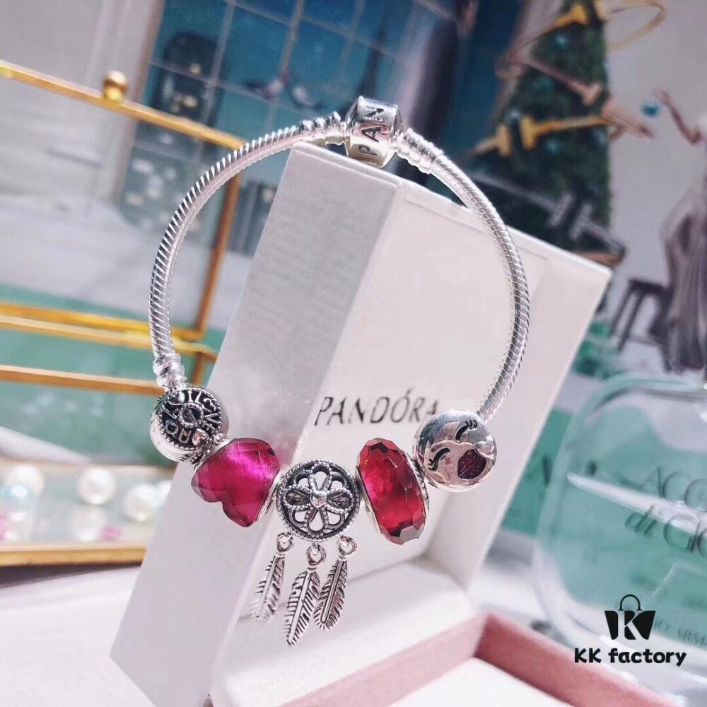 692fe41699f2d84055c8bfbd Pandora Rose Dream Catcher New Arrival! Red faceted glass, Love round bead, smiling lip charm, beautifully symbolic dream catcher pendant