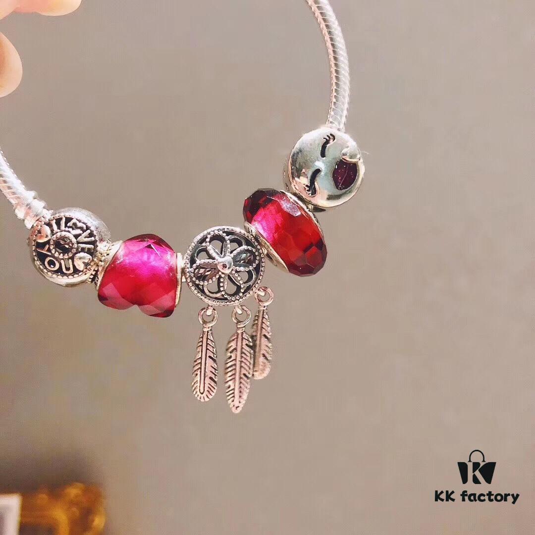 692fe41699f2d84055c8bfbe Pandora Rose Dream Catcher New Arrival! Red faceted glass, Love round bead, smiling lip charm, beautifully symbolic dream catcher pendant