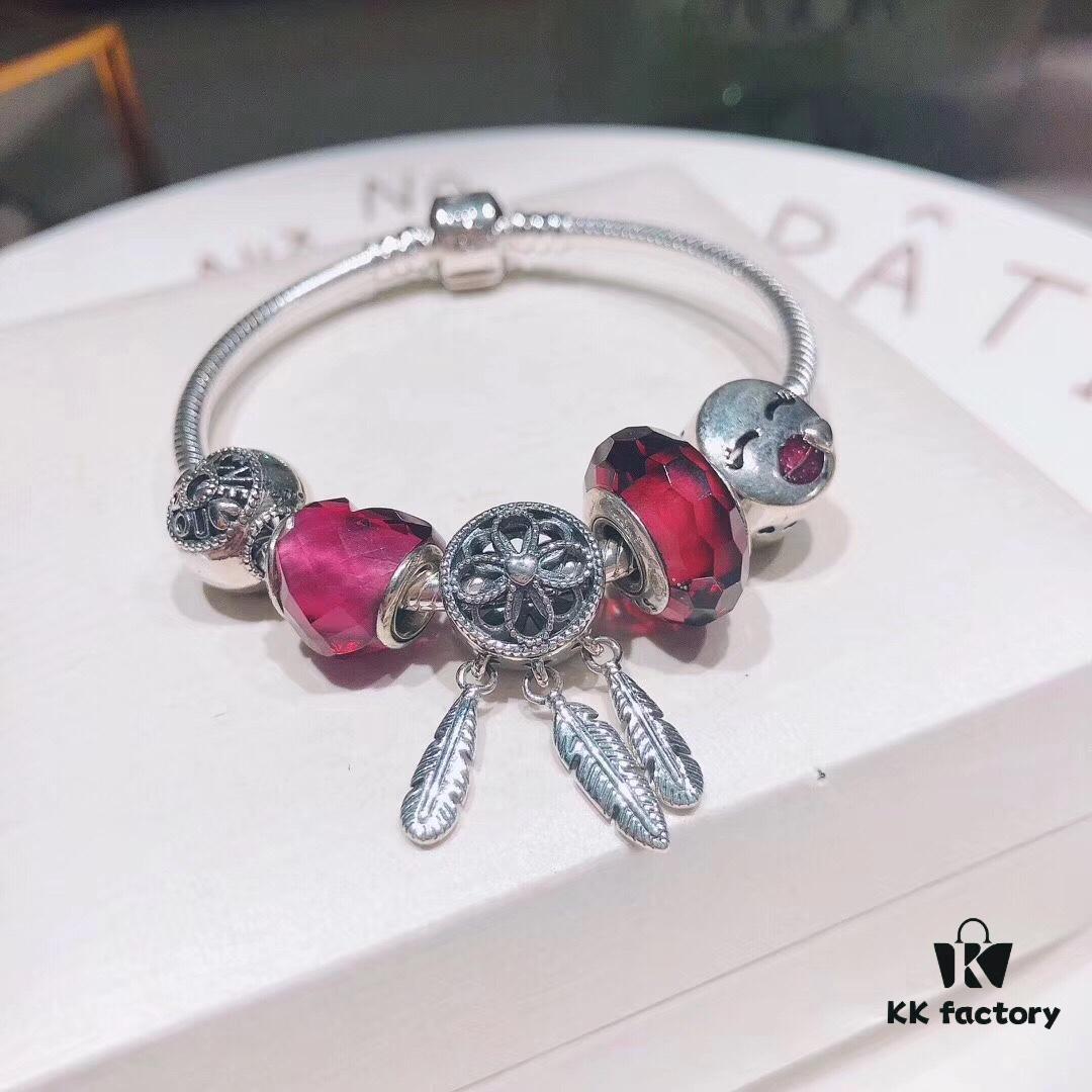 692fe41899f2d84055c8bfc1 Pandora Rose Dream Catcher New Arrival! Red faceted glass, Love round bead, smiling lip charm, beautifully symbolic dream catcher pendant