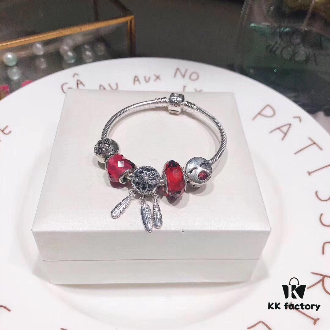692fe41999f2d84055c8bfc3 Pandora Rose Dream Catcher New Arrival! Red faceted glass, Love round bead, smiling lip charm, beautifully symbolic dream catcher pendant