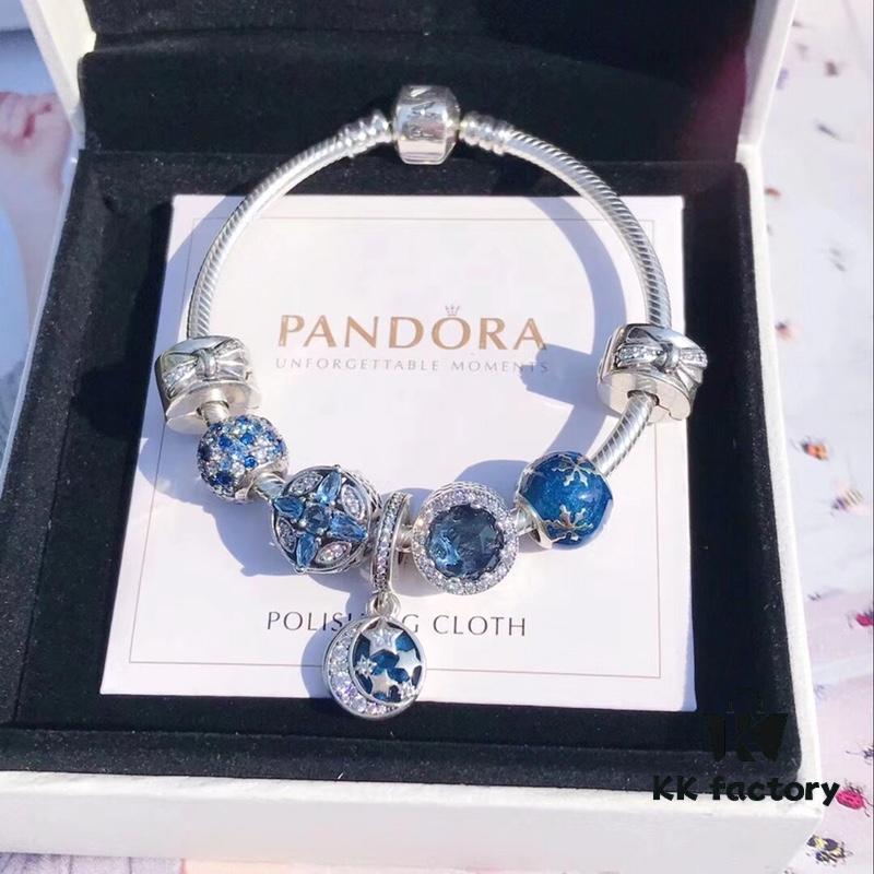 692fe42599f2d84055c8bfdd Pandora Pandora Shimmering Blue Star and Moon ☪️ New Arrival! Perfectly crafted with counter materials, one-to-one replication, quality comparable to official store products! Shimmering blue cross snowflake ❄️ charm, sparkling dark blue cat's eye, fully diamond-paved blue bead, enamel snowflake bead, bow 🎀 clasp, paired with star and moon fairy tale pendant. Made of S925 silver and comes with official packaging!