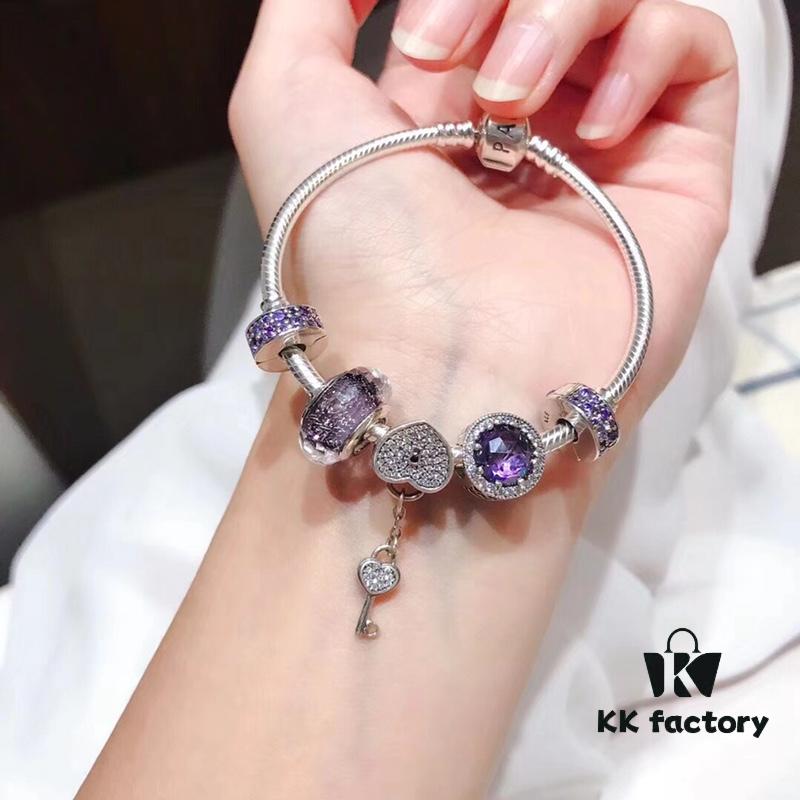 692fe44199f2d84055c8c01c Pandora Pandora Silver Deep Purple Heart Key New Arrival! Highest Quality on Market, Supports Counter Cleaning! Made with Counter Materials for Perfect 1:1 Replication! Imported Original Thai Silver Wire with Deep Purple Glass, Sparkling Deep Purple Cat's Eye, Sparkling Purple Clasp, Heart Key Pendant. S925 Silver Comes with Official Packaging!
