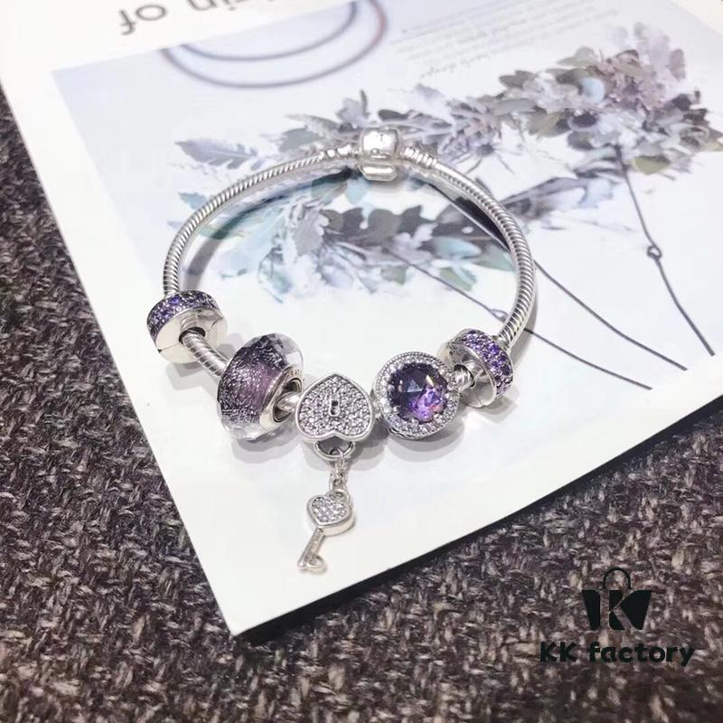 692fe44299f2d84055c8c01d Pandora Pandora Silver Deep Purple Heart Key New Arrival! Highest Quality on Market, Supports Counter Cleaning! Made with Counter Materials for Perfect 1:1 Replication! Imported Original Thai Silver Wire with Deep Purple Glass, Sparkling Deep Purple Cat's Eye, Sparkling Purple Clasp, Heart Key Pendant. S925 Silver Comes with Official Packaging!