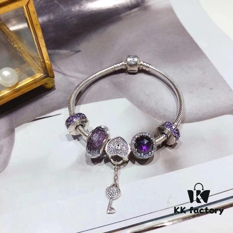 692fe44299f2d84055c8c01f Pandora Pandora Silver Deep Purple Heart Key New Arrival! Highest Quality on Market, Supports Counter Cleaning! Made with Counter Materials for Perfect 1:1 Replication! Imported Original Thai Silver Wire with Deep Purple Glass, Sparkling Deep Purple Cat's Eye, Sparkling Purple Clasp, Heart Key Pendant. S925 Silver Comes with Official Packaging!