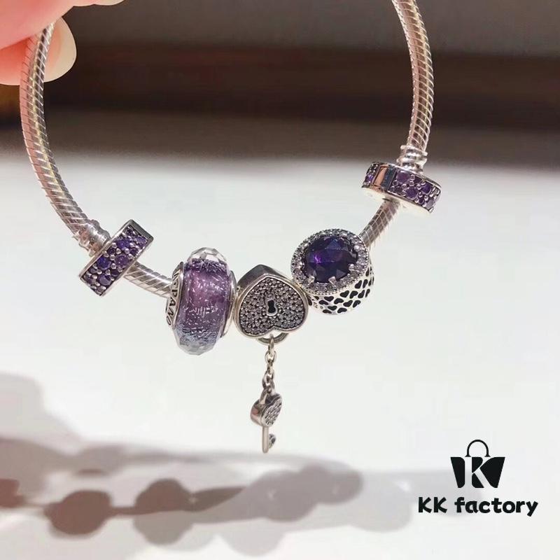 692fe44299f2d84055c8c021 Pandora Pandora Silver Deep Purple Heart Key New Arrival! Highest Quality on Market, Supports Counter Cleaning! Made with Counter Materials for Perfect 1:1 Replication! Imported Original Thai Silver Wire with Deep Purple Glass, Sparkling Deep Purple Cat's Eye, Sparkling Purple Clasp, Heart Key Pendant. S925 Silver Comes with Official Packaging!