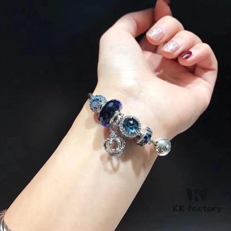 692fe46499f2d84055c8c060 Pandora New Arrivals! Elegant Blue Hollow Crown Pendant with Shimmering Blue Enamel and Sparkling Cubic Zirconia, Paired with Original Bracelet